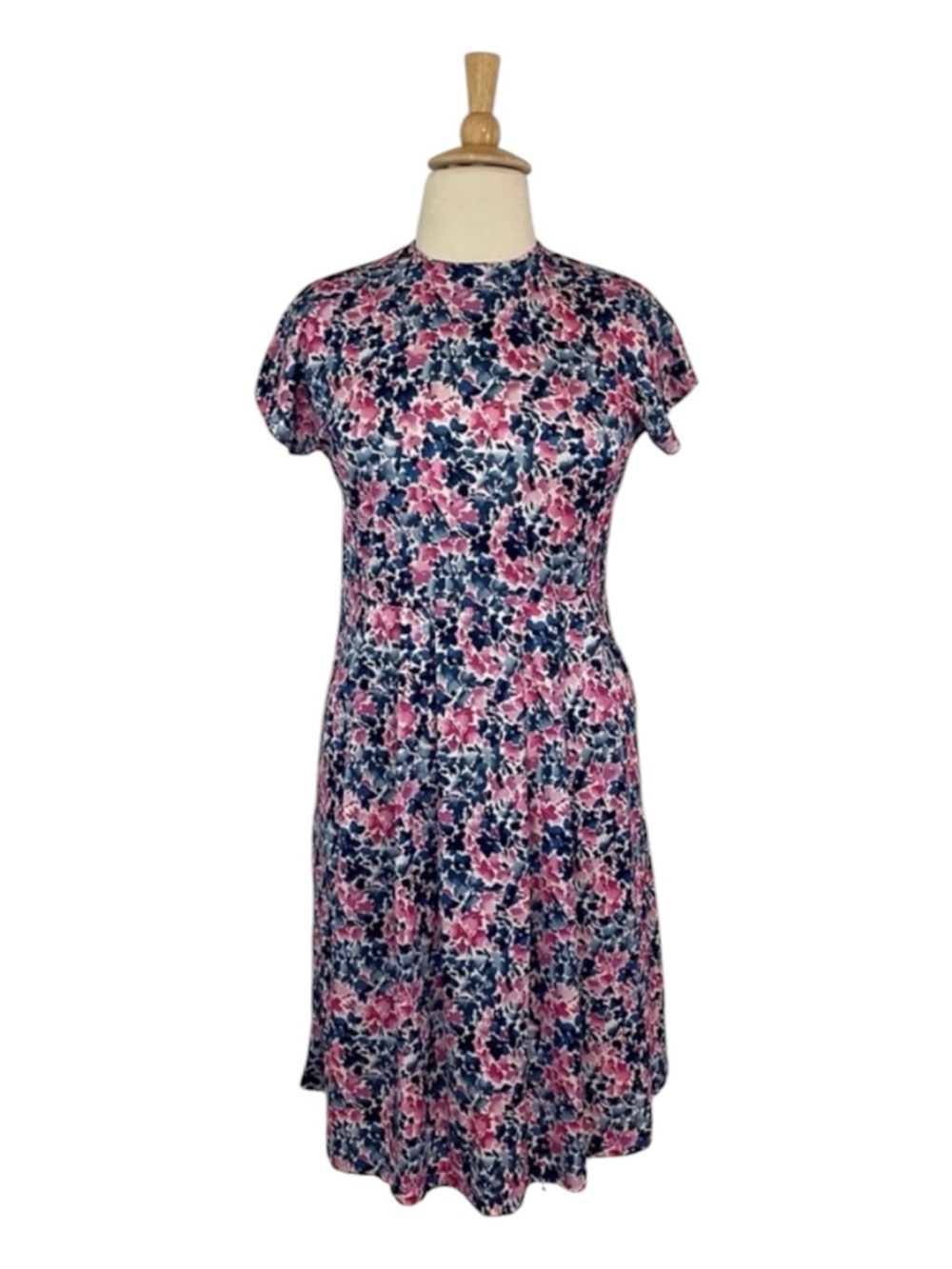 Vintage Floral Dress Women’s‎ XL Short Sleeve Pleated Retro Casual Day Midi